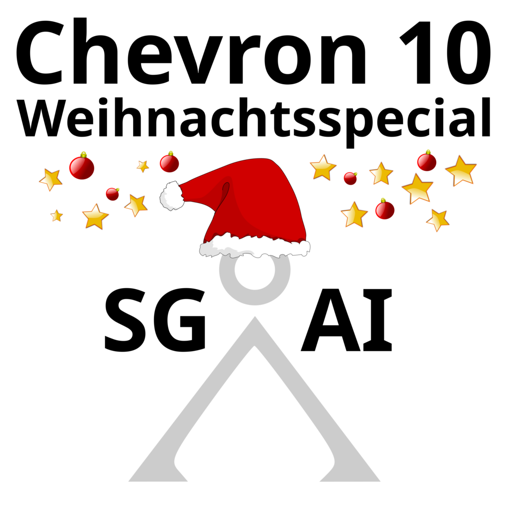 Chevron 10 Logo mit dem Schriftzug "SG AI" und weihnachtlicher Dekoration